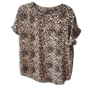 Buffalo David Bitton Blouse Medium Tan Leopard Print Chic Mob Wife Lightweight